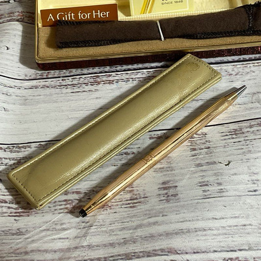 CROSS 14K Gold Filled Blue Ink Ladies Rose Design Pen