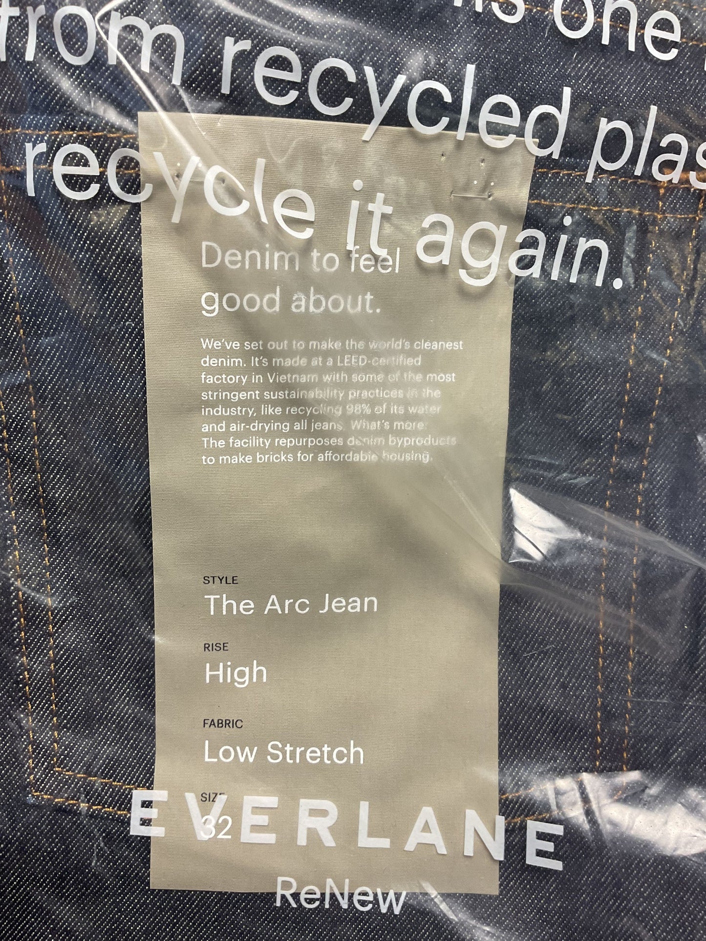 Everlane The Arc Jean High Rise Low Stretch Blue Jeans Pants Size 32 New Sealed