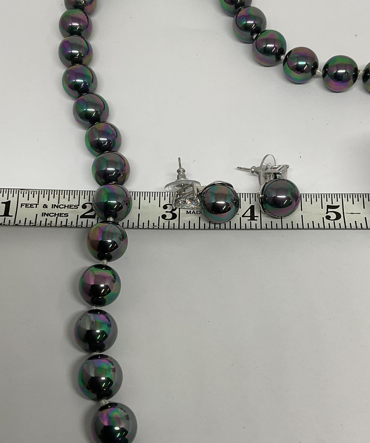 DR Sterling Silver Clasp Glass Beaded Necklace & Stud Earrings Set