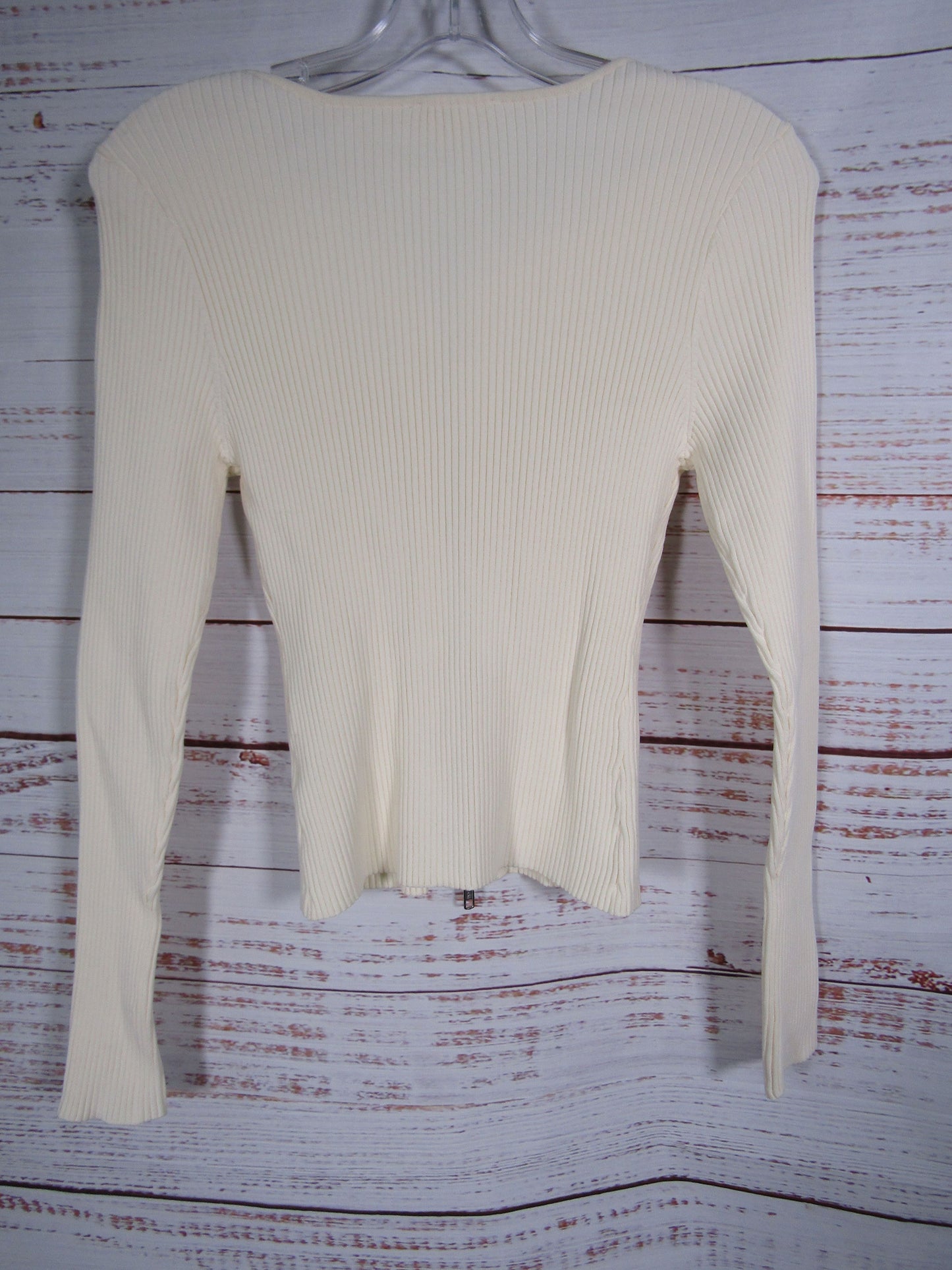 Good American Virgo Women's Ivory Rib Zip Cardigan Sweater Size M