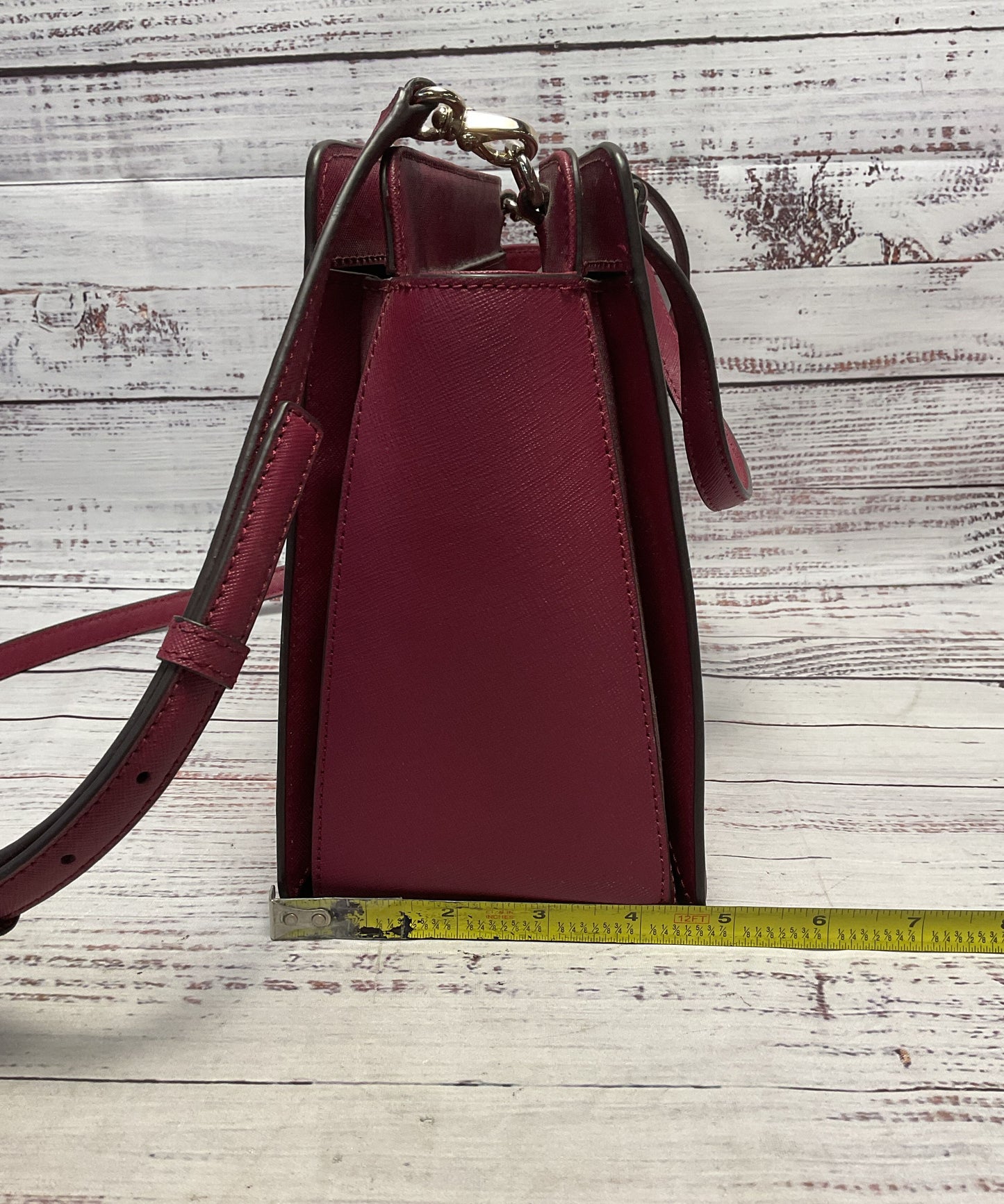 Kate Spade NY Laurel Way Reese Deep Plum Leather Satchel Top Handle Purse Bag