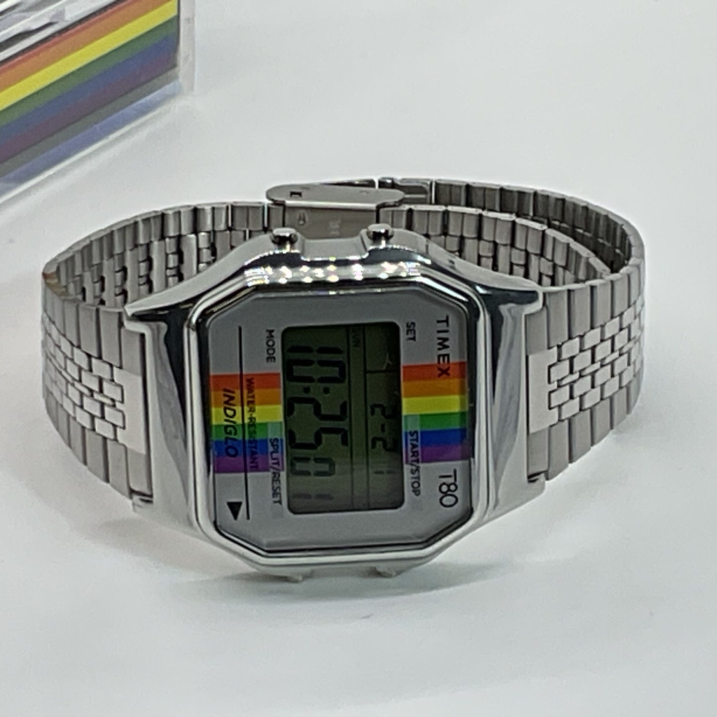 NEW TIMEX T80 Pride Rainbow Stainless Steel Digital Indiglo Watch