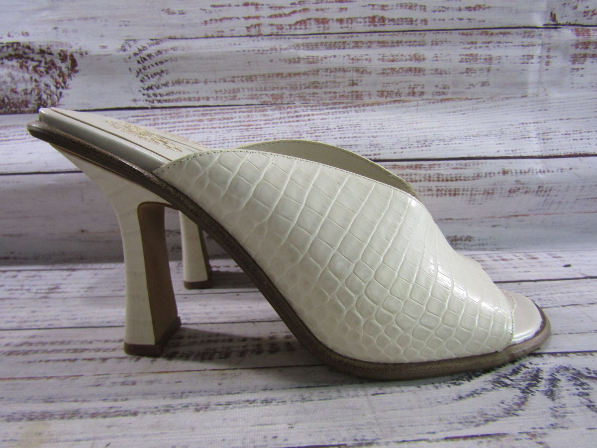 Vince Camuto Mershid Women's Swan White Croc Embossed Leather Mule Sandals 10