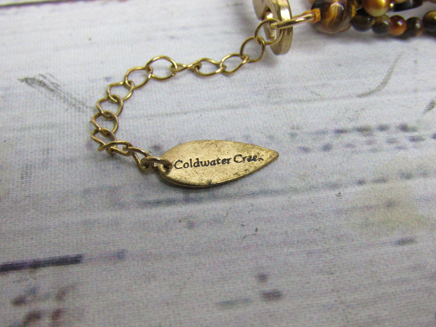 Coldwater Creek Multi-Strand Freshwater Pearl Tiger's Eye Beaded Necklace