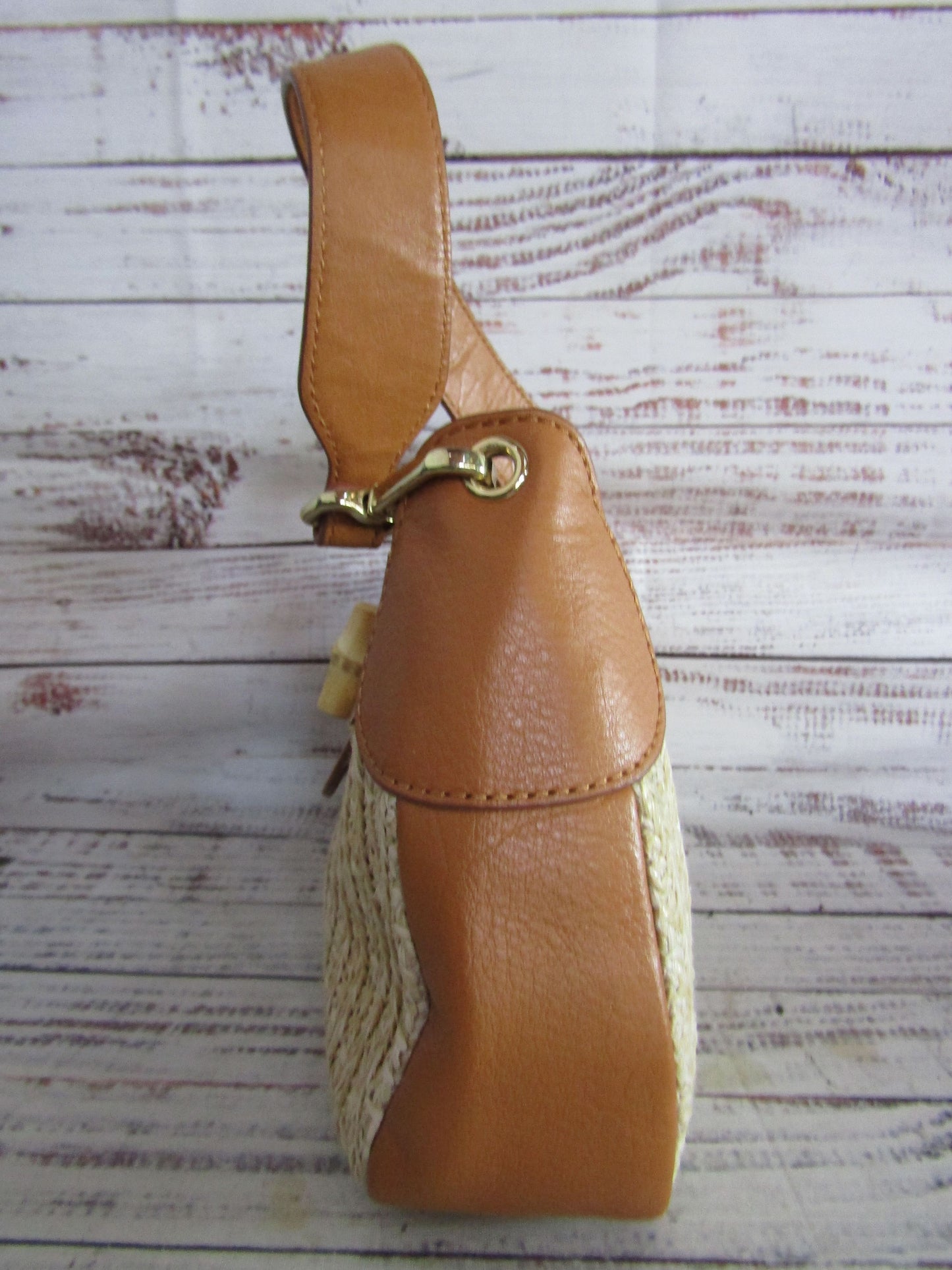 Mark & Graham Women's Beige Cotton Linen Blend Leather Trim Handbag