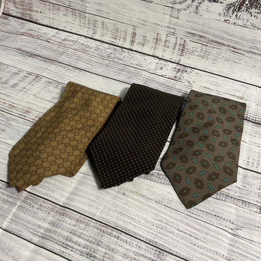 Lot of 3 Vintage Giorgio Armani Brown Geometric Patterned 100% Silk Tie 57 in.