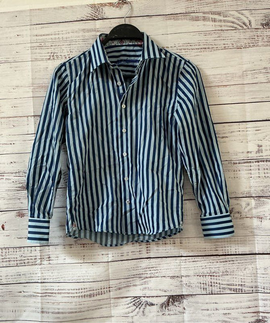 Boy's Robert Graham Blue Striped Button Down Shirt Size S/8