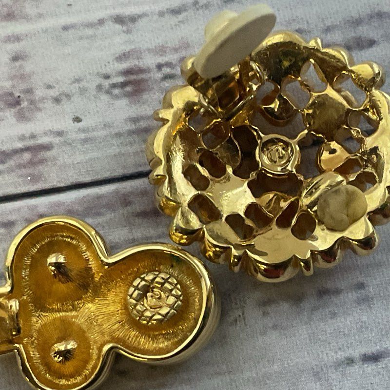 Set of 2 SWAROVSKI Gold Tone Clip On Crystal Earrings
