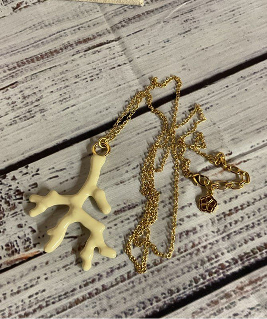 Trina Turk Gold Tone Long Chain Necklace with White Coral Shape Pendant