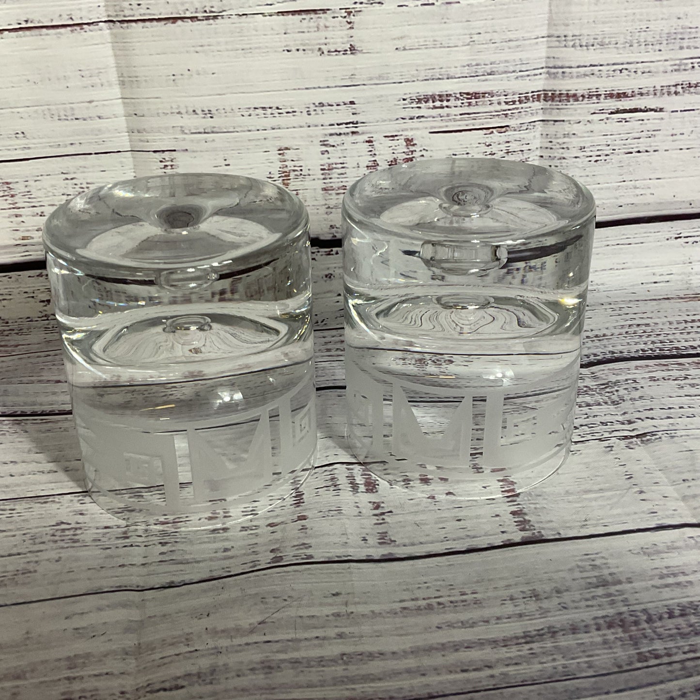 Set of 2 PERRY COYLE Etched Lowball Glassware