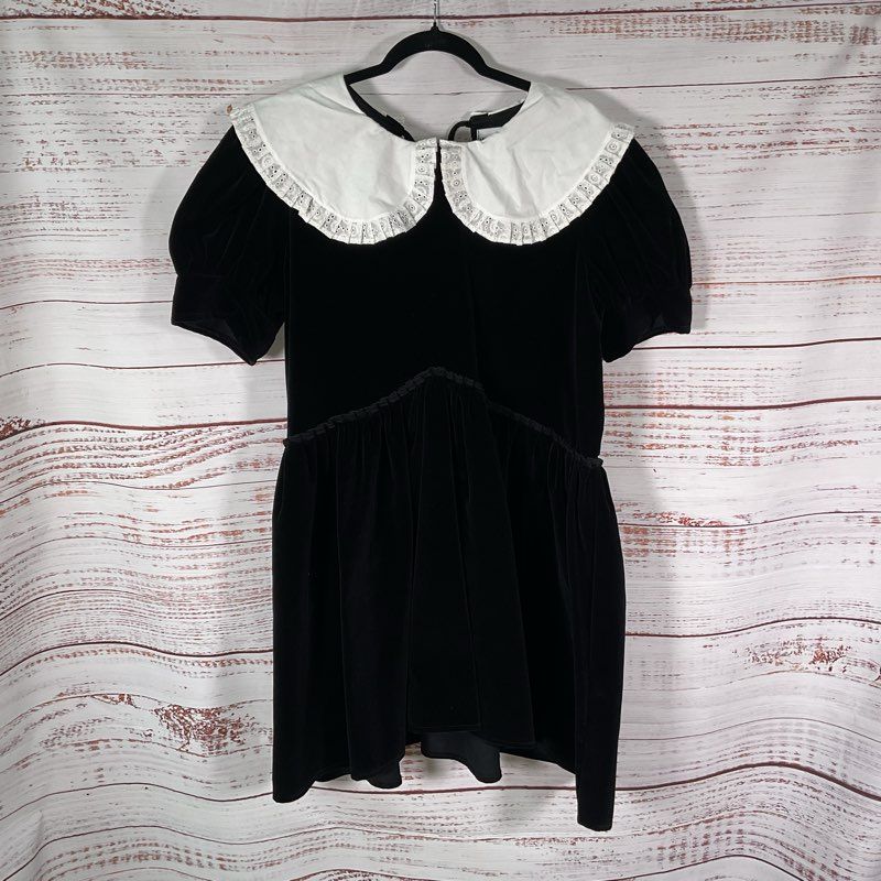 NWT Maison Cleo Josepha Black Velvet Lace Collar Whimsigoth Mini Dress - Size 44