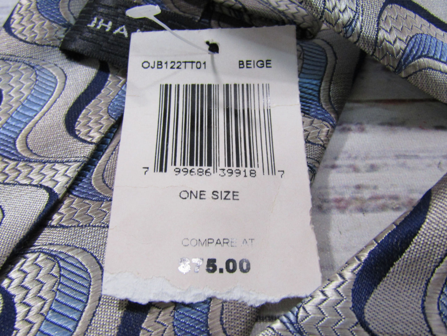 Jhane Barnes Men's Gray & Blue Abstract Wave Pattern Silk Tie