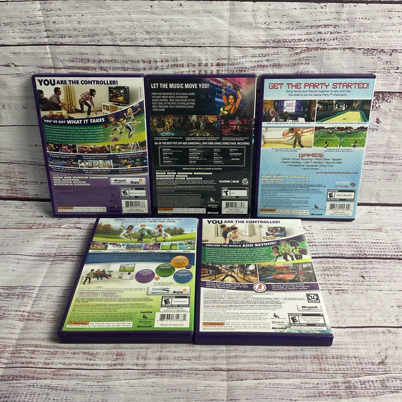 Microsoft 5 pc Xbox 360 Kinect Game Bundle Sports Party Adventures Dance Central