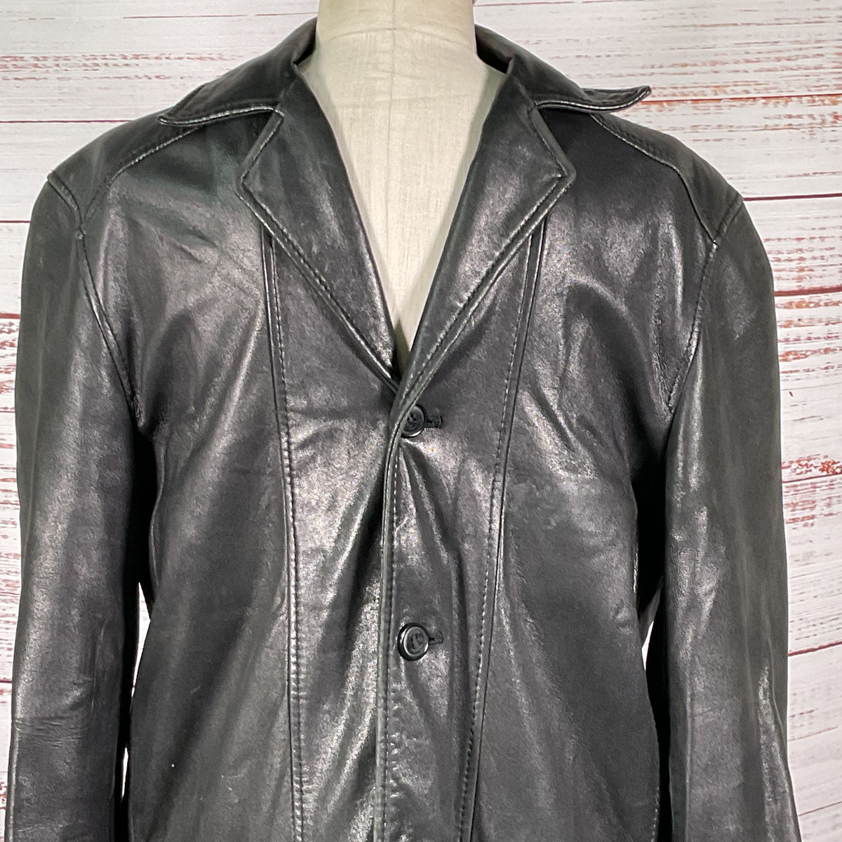 VTG. ROQUE Men's Black Distressed Leather Jacket- SZ S