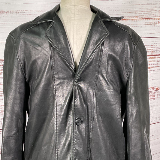 VTG. ROQUE Men's Black Distressed Leather Jacket- SZ S