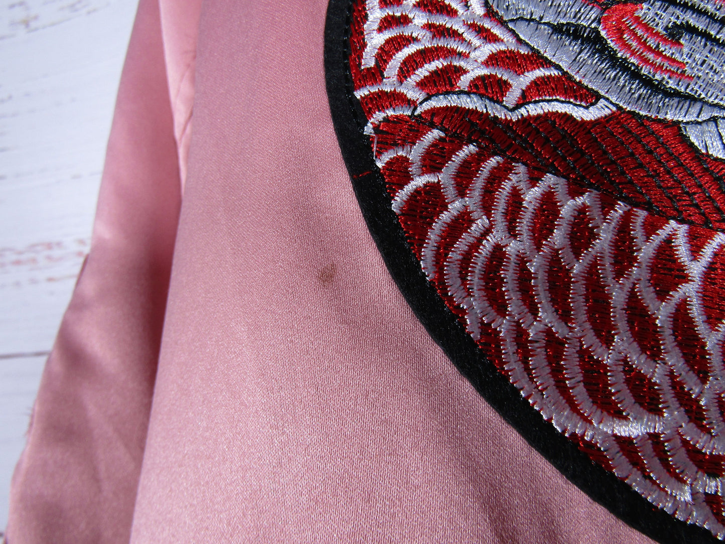 Jacked by Jill Women's Pink Koi Fish Embroidered Satin Bomber Jacket Size XXL