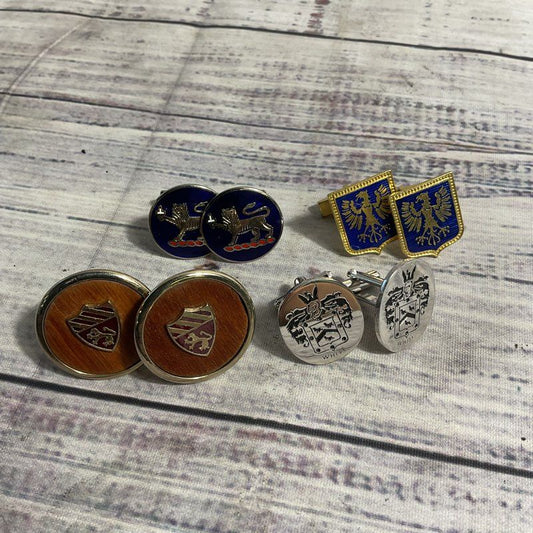 Mixed Lot of 4 Royal Coat of Arms Shield Euro Emblem Motif Cufflinks