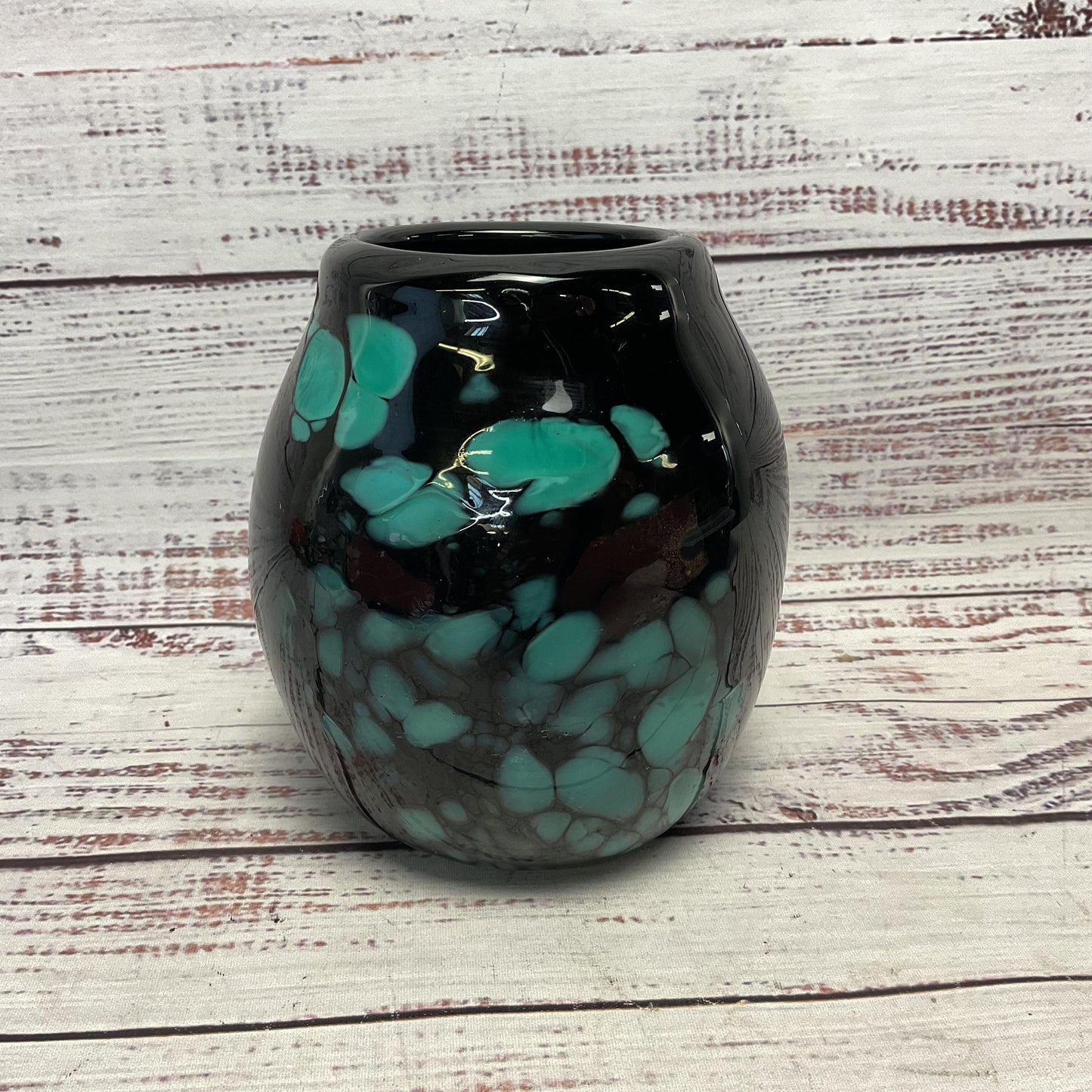 Black Teal Blue Dots 5.5" Round Short Vase