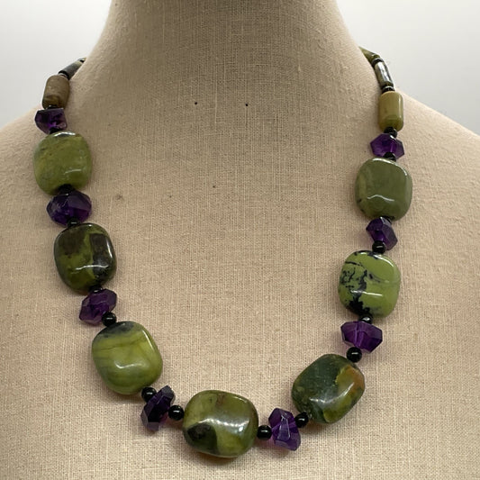 Sterling Silver Jasper & Amethyst Chunky Beaded 18" Necklace
