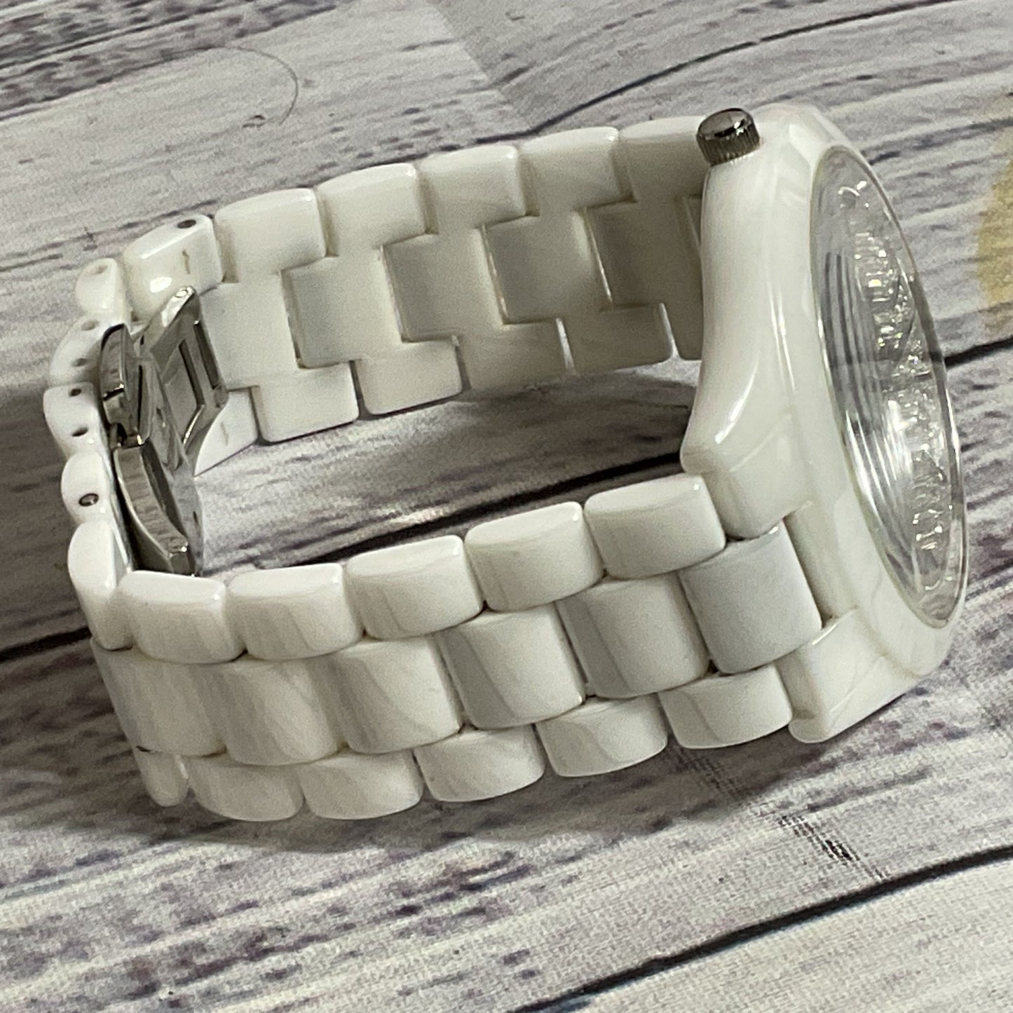 MICHAEL KORS MK-3448 Slim Runway Pavé Silver-Tone Ceramic Watch- 7.5"