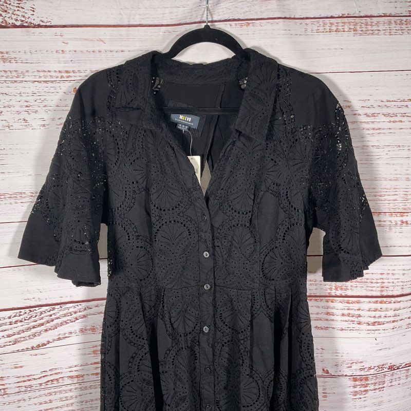 Maeve by Anthropologie Black Floral Knit S/S Cut-Out Back Shirt Dress - Size 16