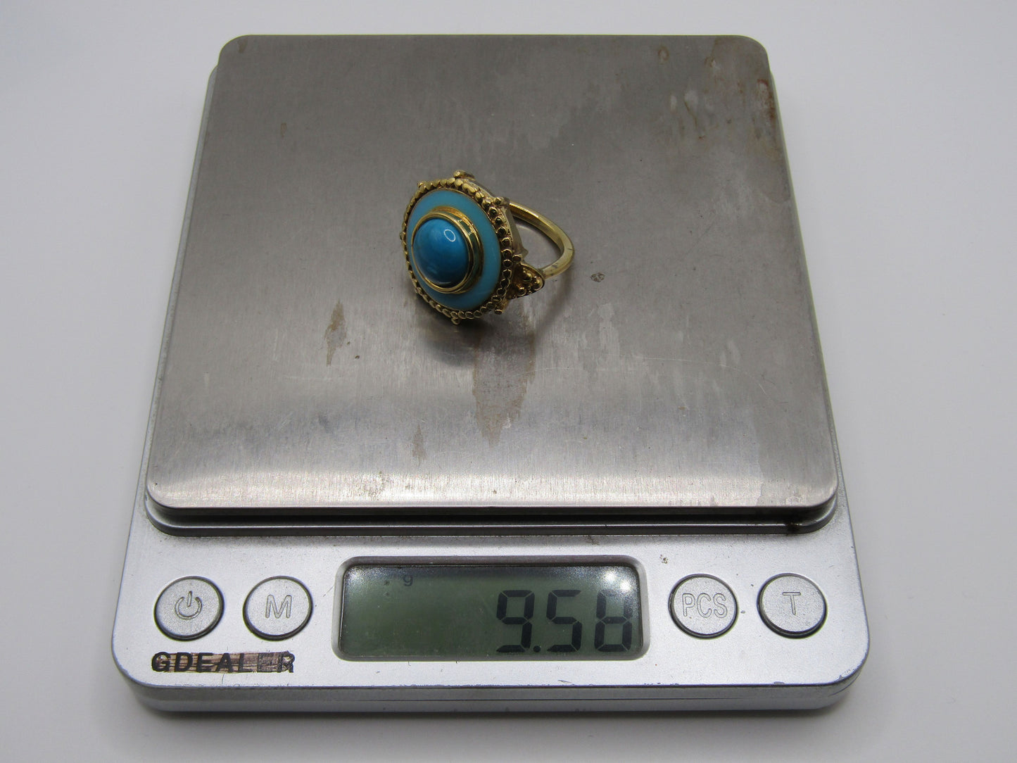 Vermeil Sterling Silver Turquoise Enamel Cocktail Ring Size 8.5