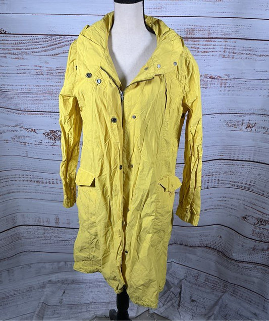 Women's Eileen Fisher Yellow Rain coat w/hood Jacket Size M