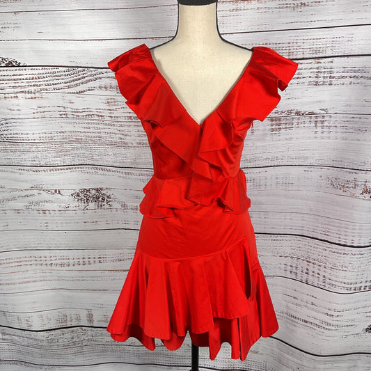 Rebecca Taylor Red Cotton Ruffle Short Dress - Size 0