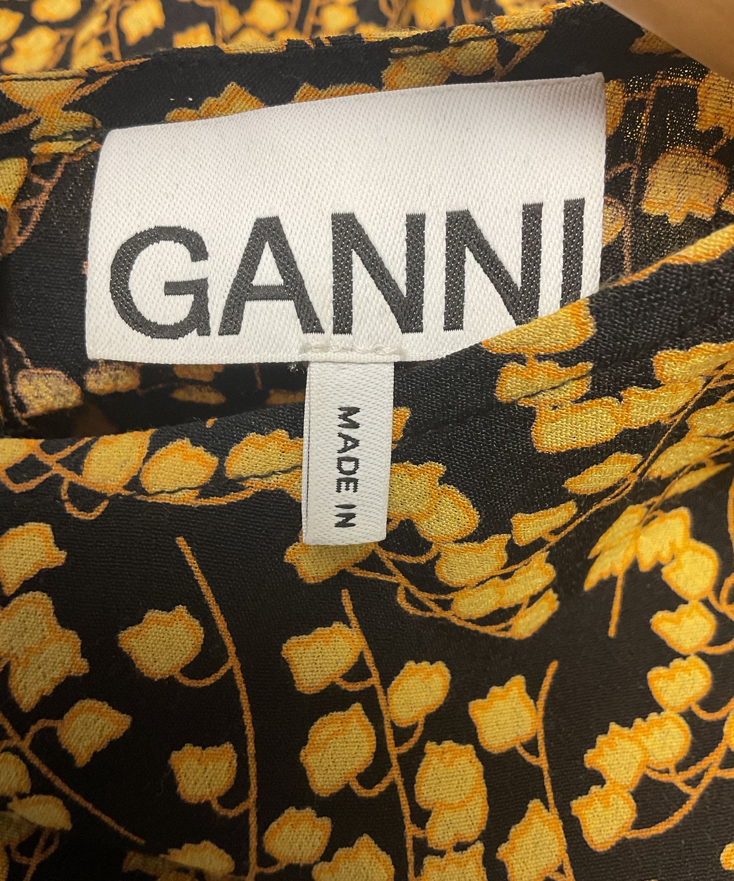 Ganni Black Yellow Floral Print Long Sleeve Blouse Top - Size 34