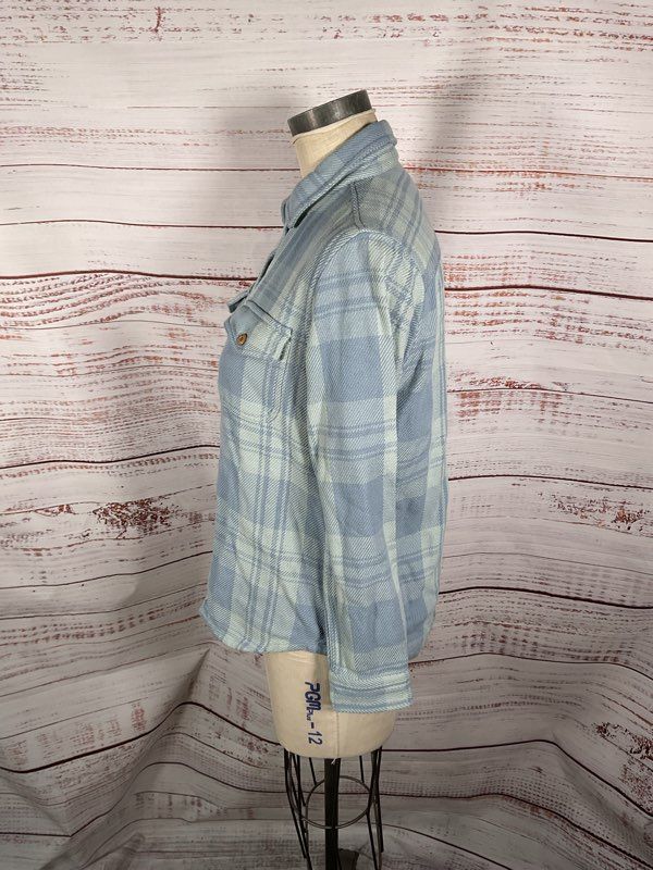 NWT Outerknown Women's Blue Plaid Blanket Flannel Button Up Long Sleeve Size S