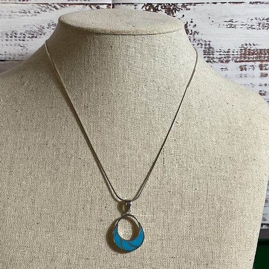 Sterling Silver Turquoise Pendant 18" Chain Necklace- 8.19g