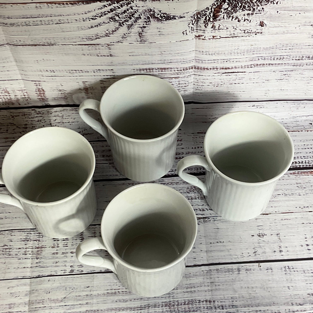 Set of 4 VTG. LILIAN VERNON White Vertical Ribbed Coffee Mugs