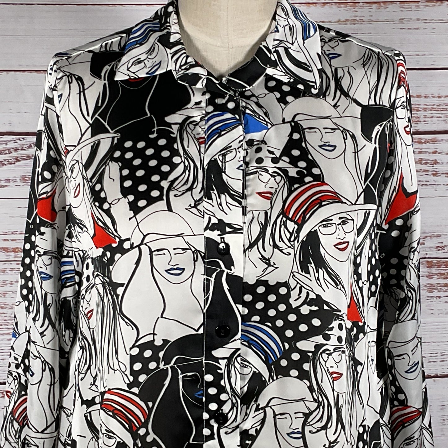 NWT JEFF GALLANO Paris Women's Print Long Sleeve Collar Blouse- SZ 2