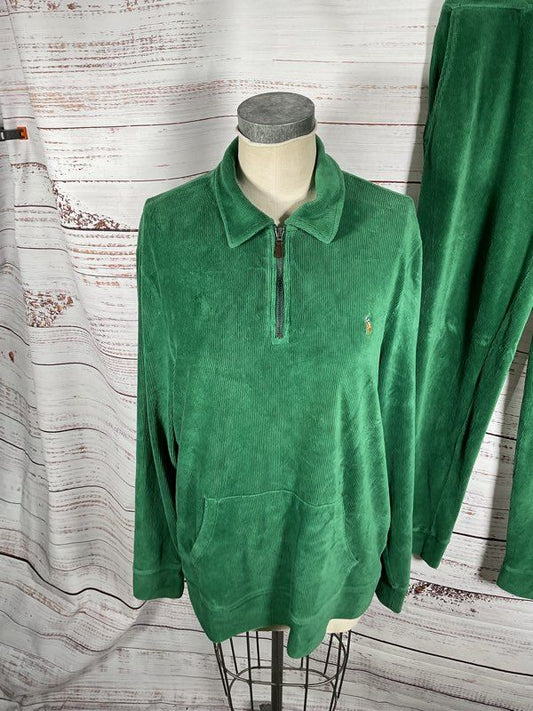 Men's Ralph Lauren Knit Corduroy Jogger Pants M & Sweater XL Set Green
