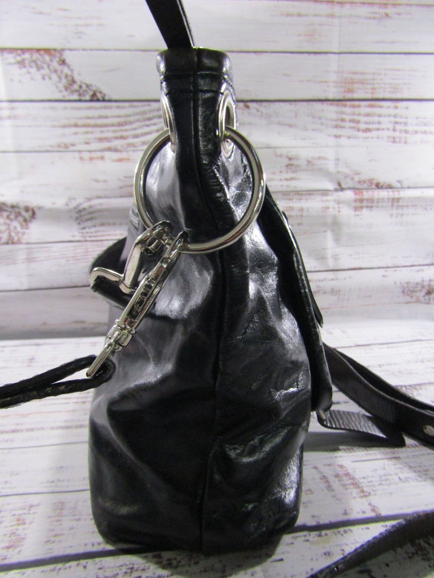 Nino Bossi Women's Distressed Black Leather Shoulder Bag