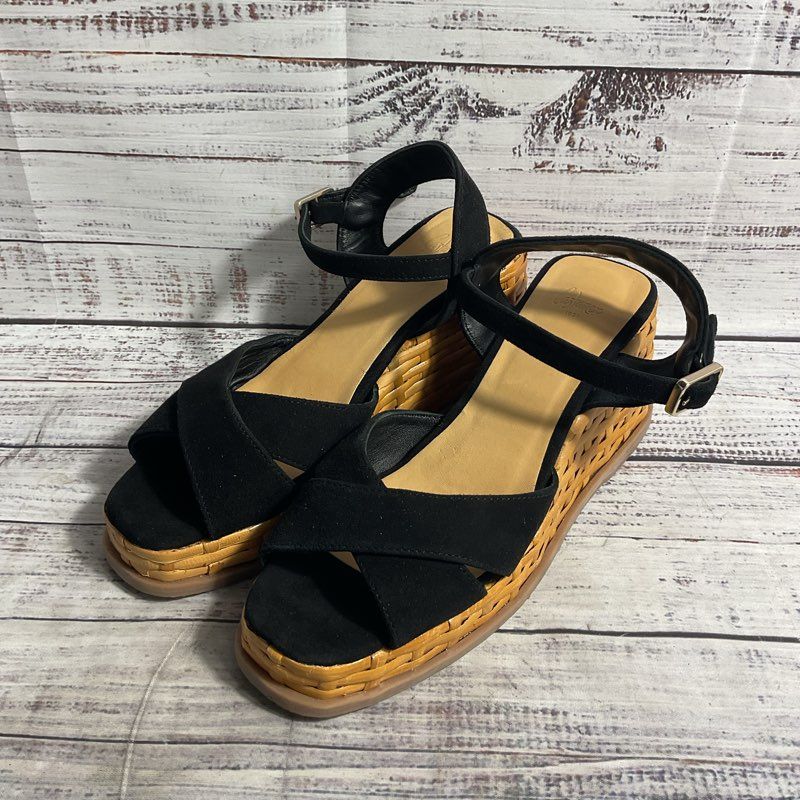 Castaner Black Suede Basketweave Platform Sandal Women's Size 7.5