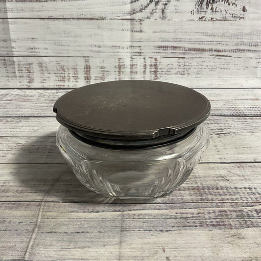 VTG R.W. & Sons Cut Glass 4" Trinket Bowl Dish W/ 98g Sterling Silver Lid