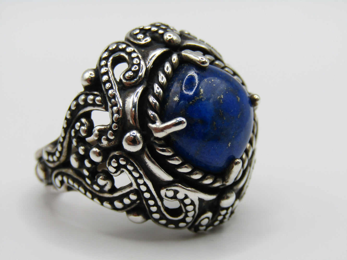 Carolyn Pollack Relios Ornate Sterling Silver Lapis Lazuli Cabochon Ring Sz 9.5