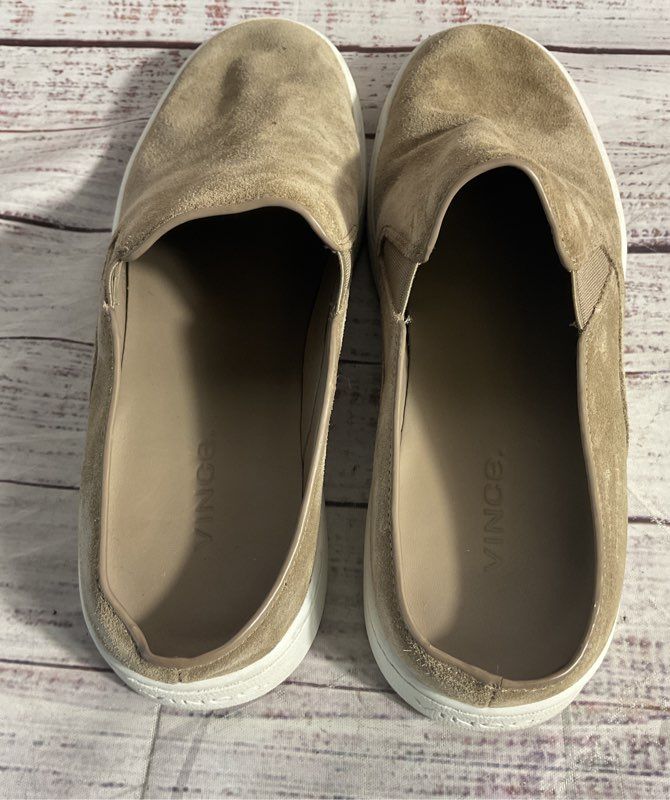 Vince Women's Taupe Brown Suede Leather Slip On Verrell Mule Sneakers Size 6