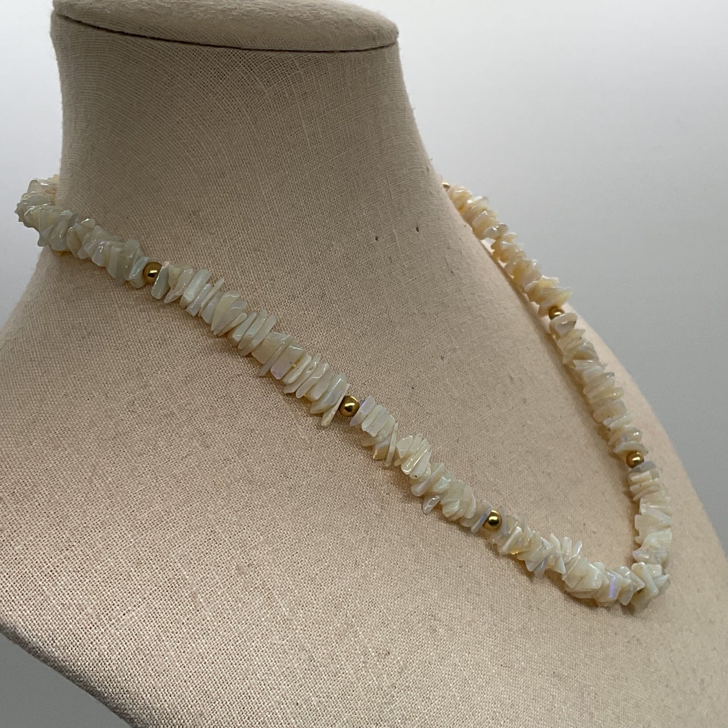 14K Yellow Gold Clasp & Beads Raw Opal Chip Beaded 16" Necklace