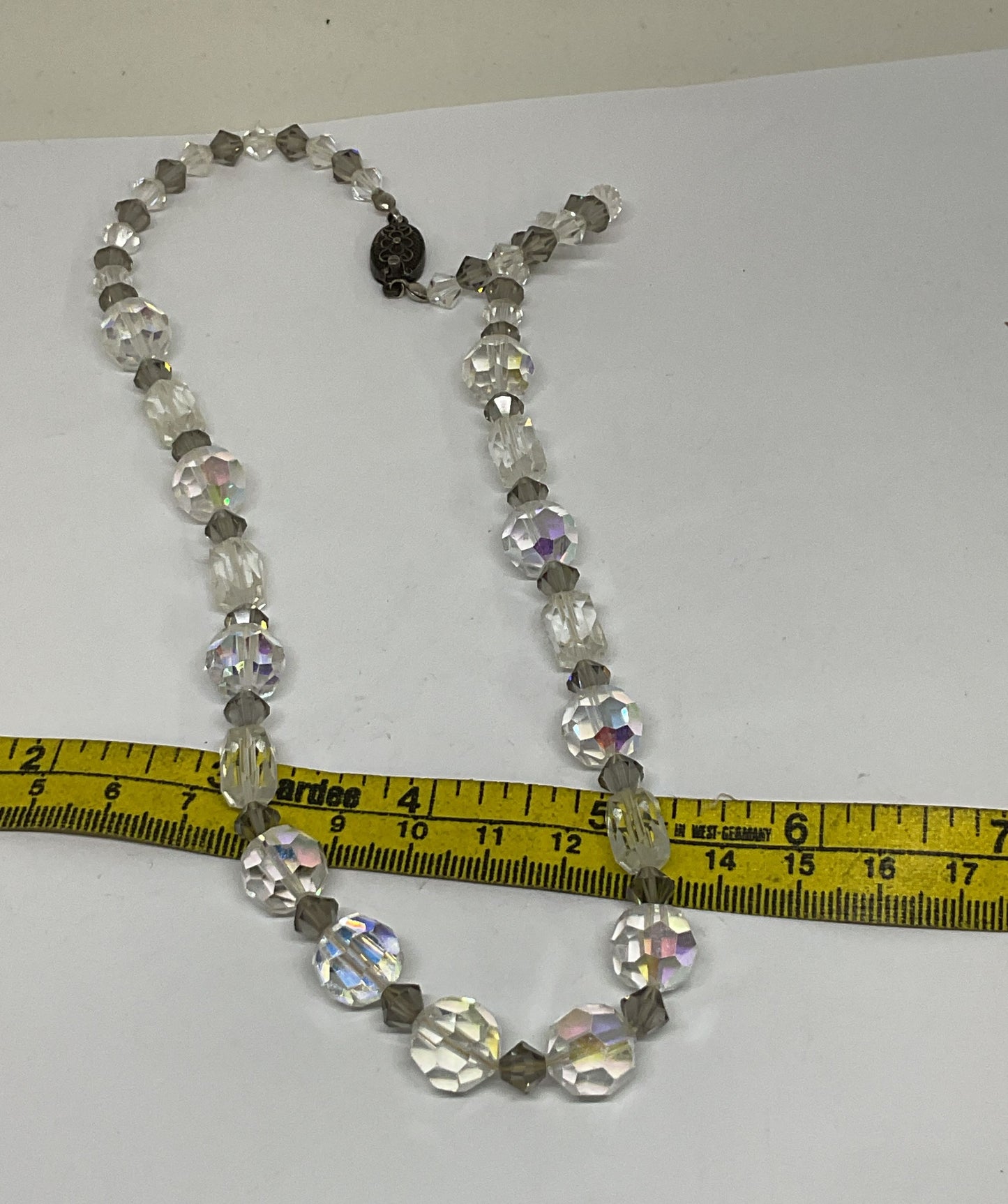 Vintage Silver Clasp Faceted Clear Beaded Necklace