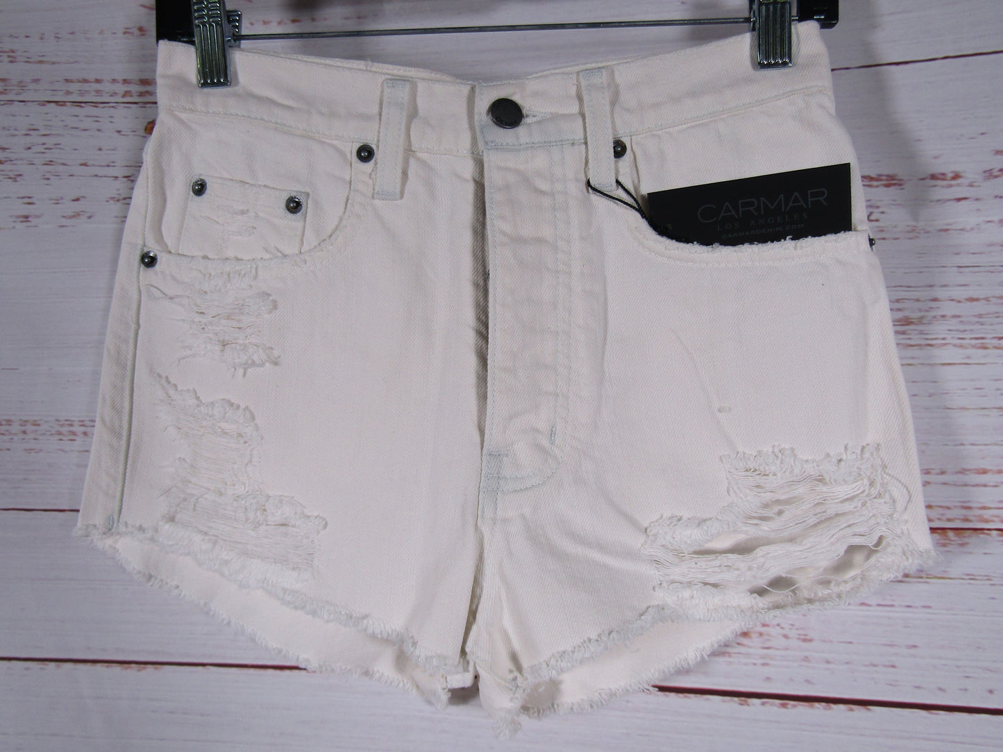 Carmar Mogan Women's Distressed White Denim Shorts Size 24