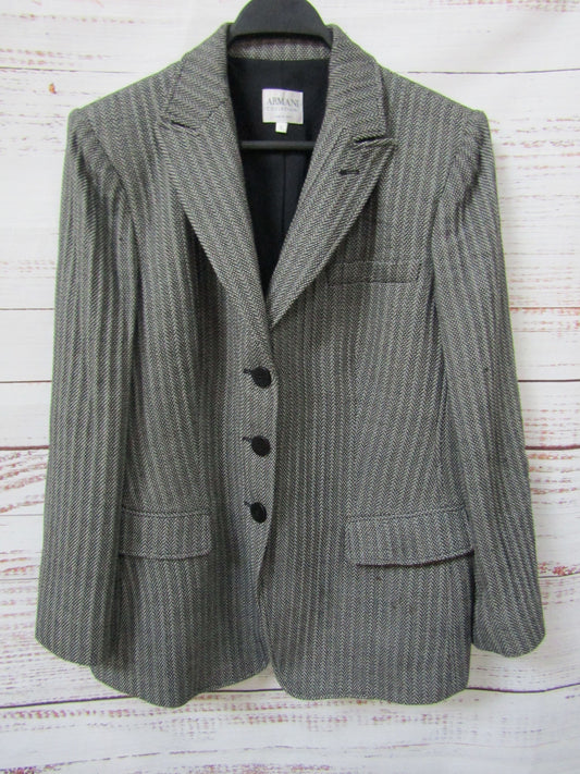 Armani Collezioni Women's Black & Gray Wool Blend Blazer Jacket Size 12