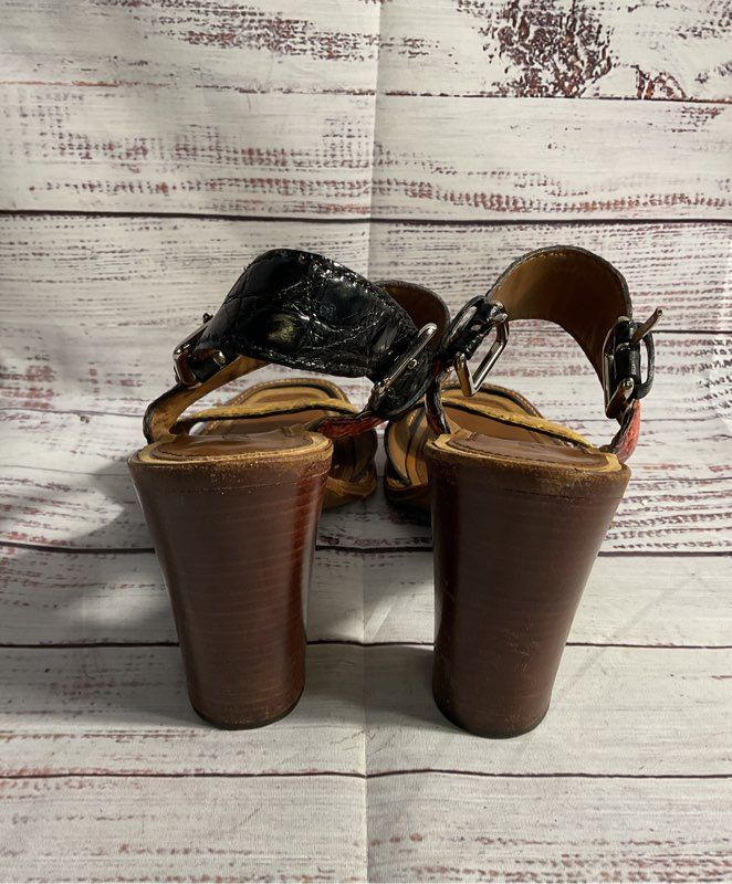 Prada Women's Leather Heels Multicolored Strap Croc Embossed Size 37 EU 7 US