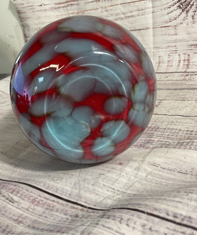 Vintage Murano Art Style Grey & Red Hand Blown Long Vase 15.5"