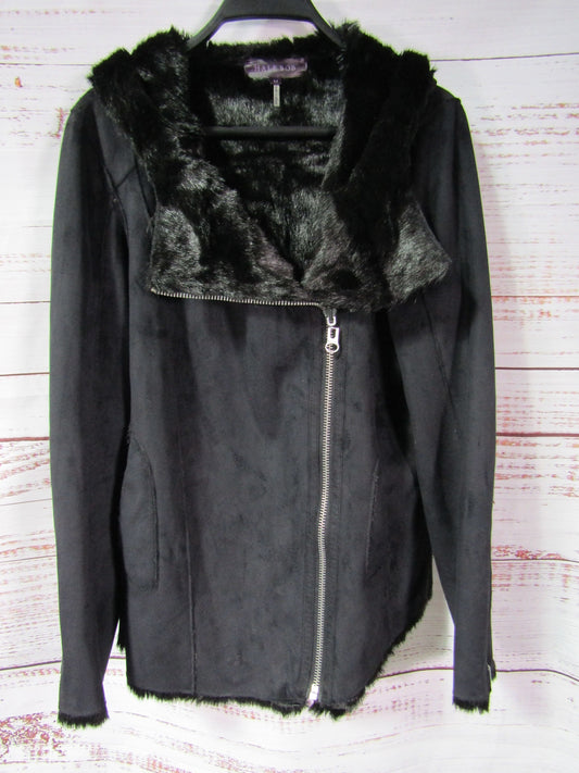Hale Bob Women's Black Faux Fur Faux Suede Reversible Jacket Size M