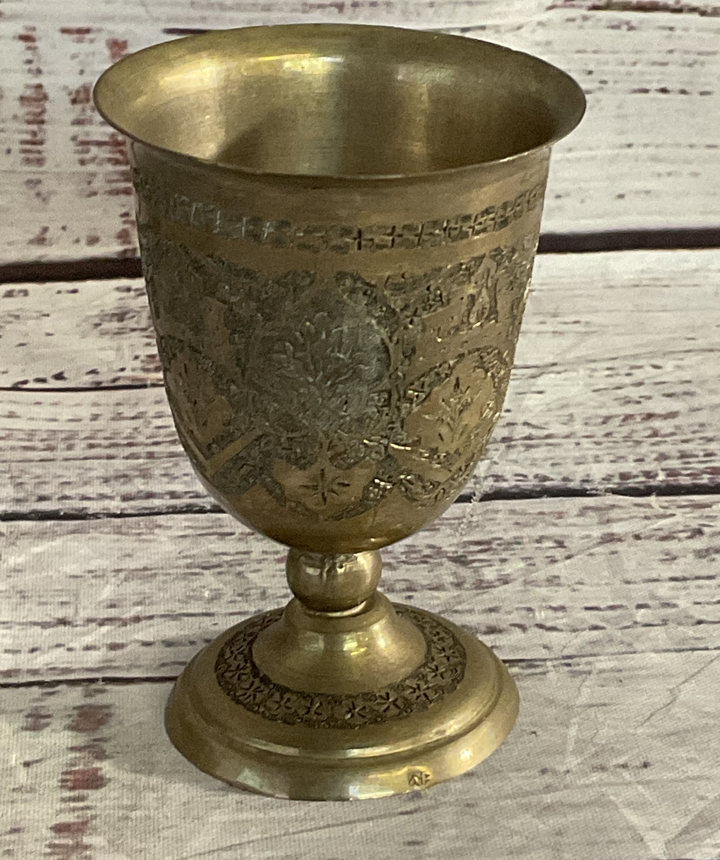 Vintage Etched Floral Cocktail Shaker & Cups Bar Set Tin