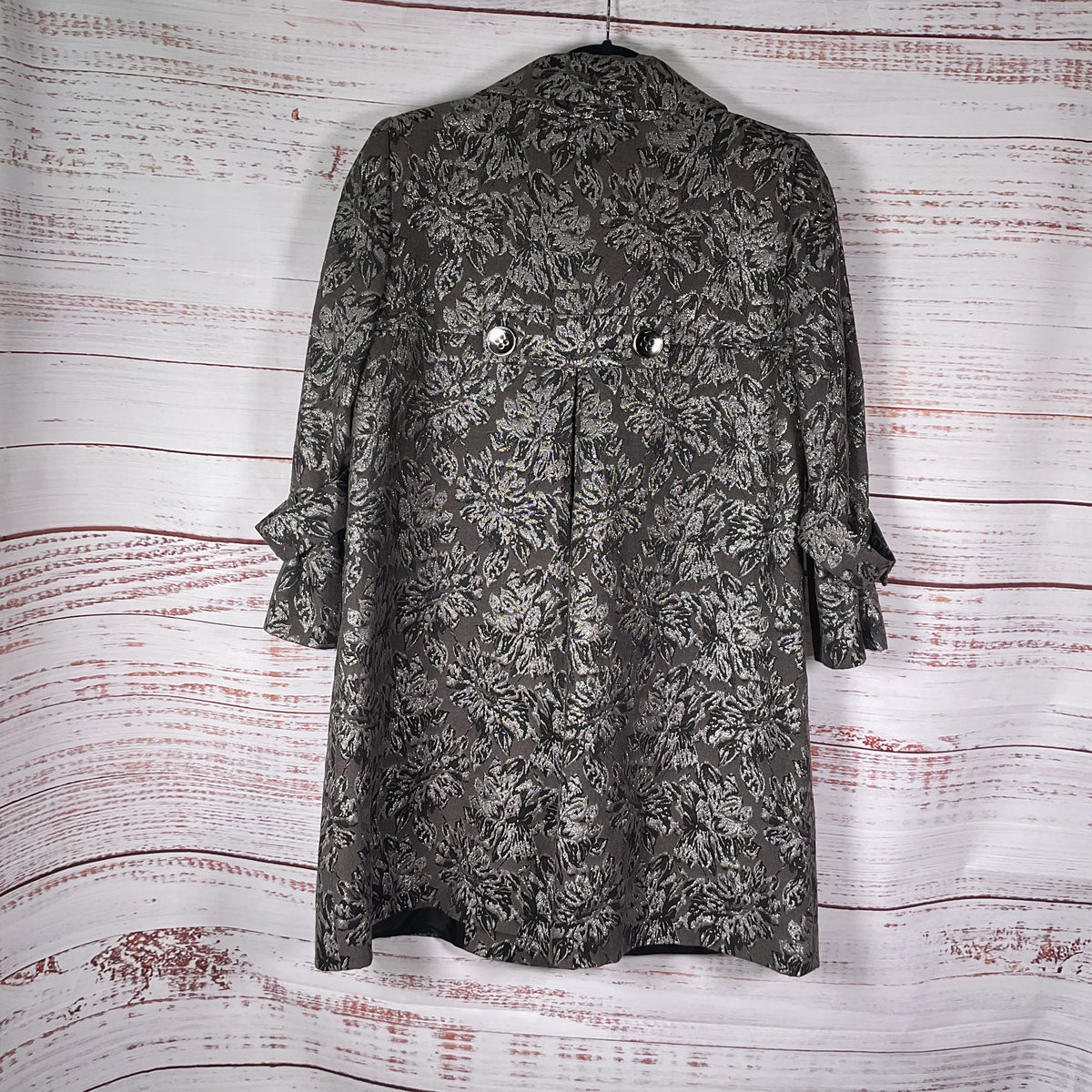 Sinequanone Jacquard Silver Grey Floral Design Coat - Size 38