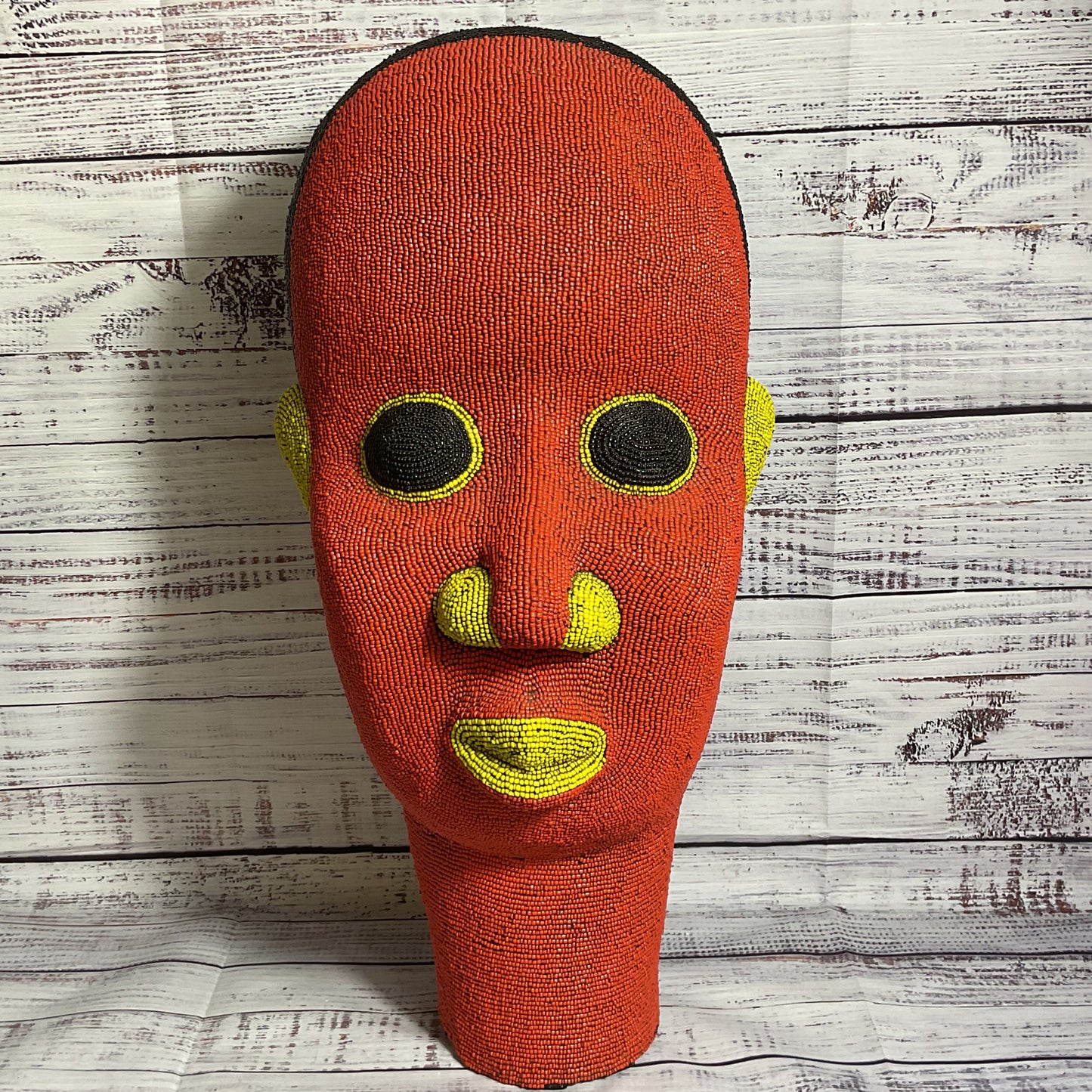 VTG. Large Cameroon African Art Bamiléké Beaded Terracotta Head- 19"