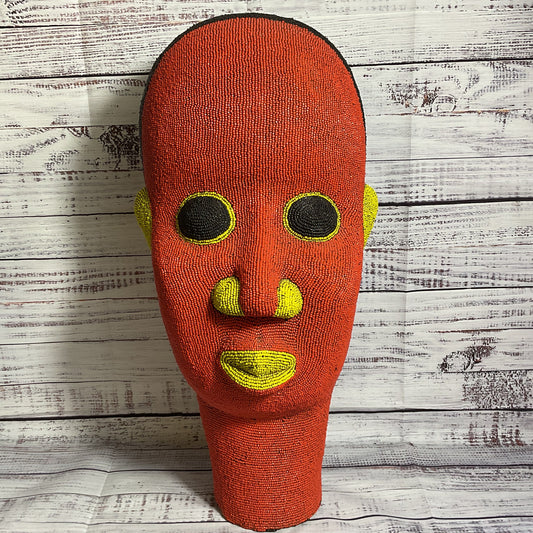 VTG. Large Cameroon African Art Bamiléké Beaded Terracotta Head- 19"